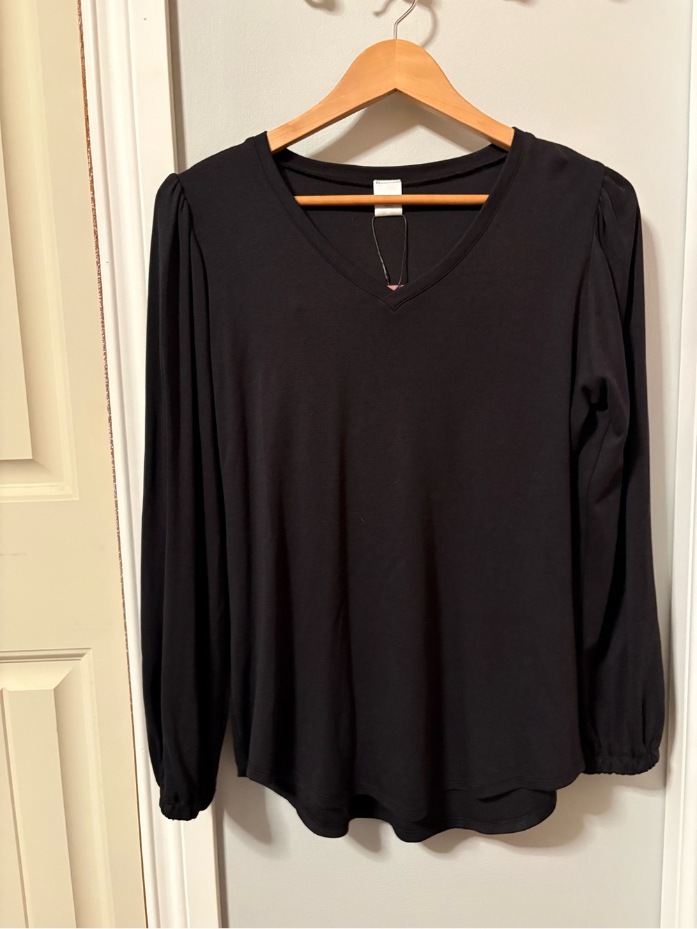 Black Farrah top; V-Neck Long Sleeve with subtle Puff Sleeves